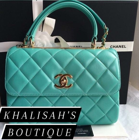 BNIB Very Rare Authentic Chanel Trendy CC 21S Tiffany Blue Gold Hardware FULLSET - Picture 4 of 14